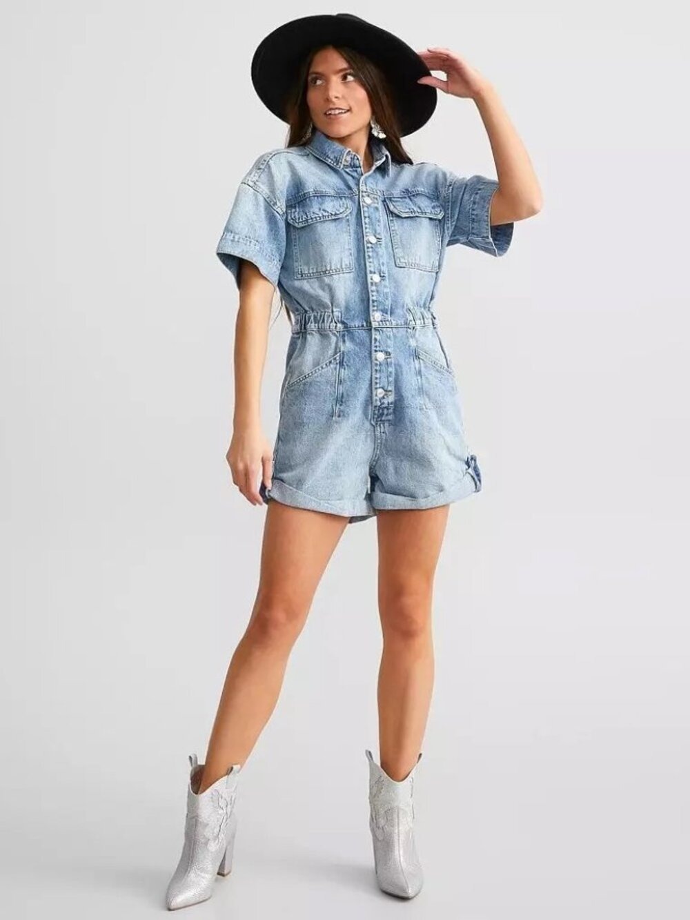 NWT We The Free Marci Denim Overall Short XS